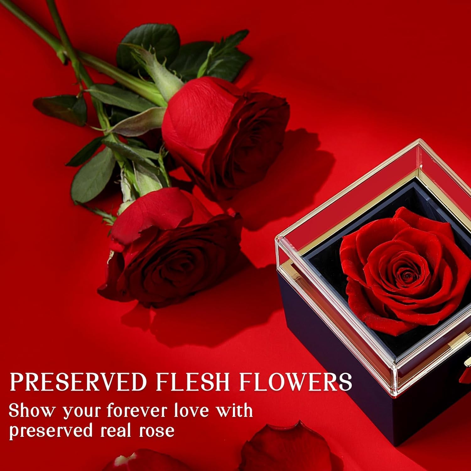 Eternal Rose with I Love You Necklace Real Preserved Flower)